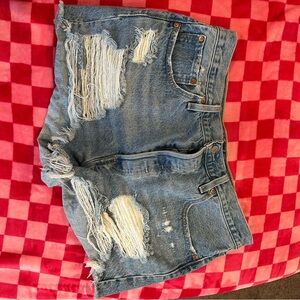 Levi's Blue Distressed Jean Shorts